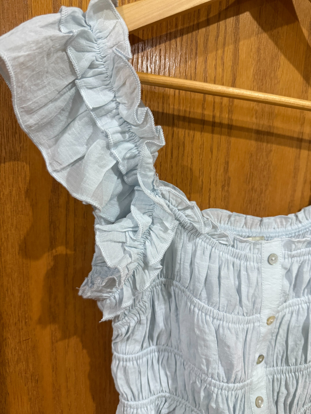 Thirty Three Light Blue Ruched Ruffle Button Front Top Size S - Picture 2 of 5